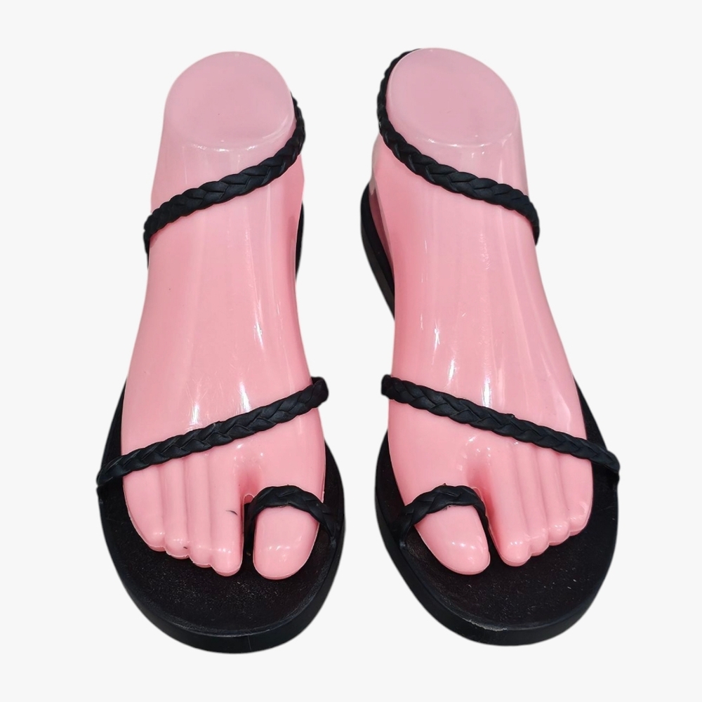 ANCIENT GREEK SANDALS Black Jelly Braided Strappy Flat Sandals 38/7 - Picture 3 of 9